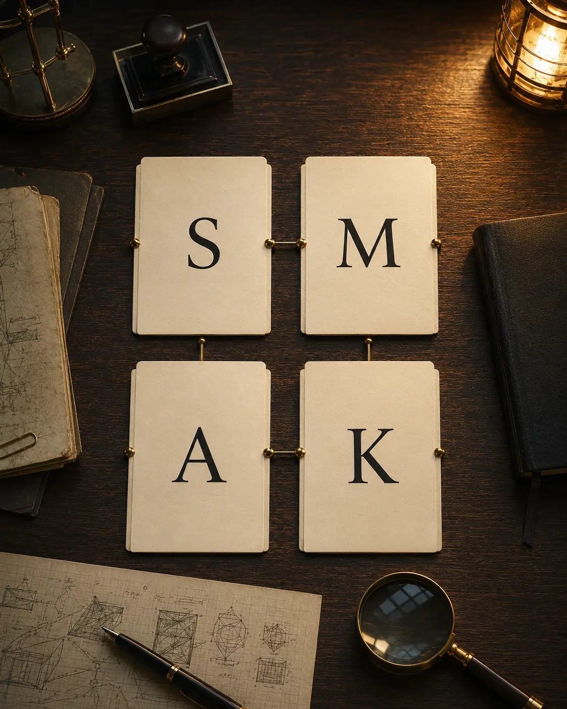Four connected cards representing Source, Method, Assessment and Knowledge